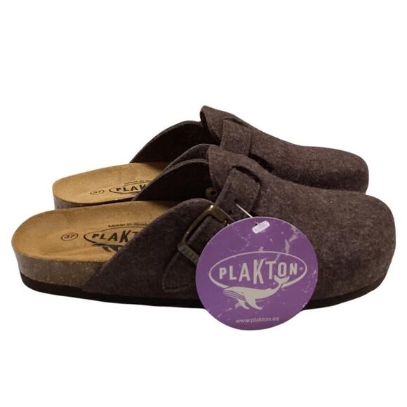 Plakton Clogs Women 6.5 37 Brown Blogg Felted Wool Cork Slip On Soft Footbed NEW - Picture 3 of 7